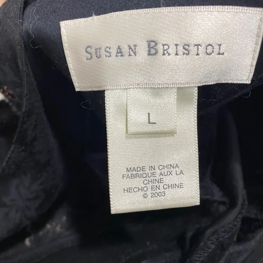 Susan Bristol Black Beaded Embroidered Velvet Satin Jacket Mandarin Collar Large